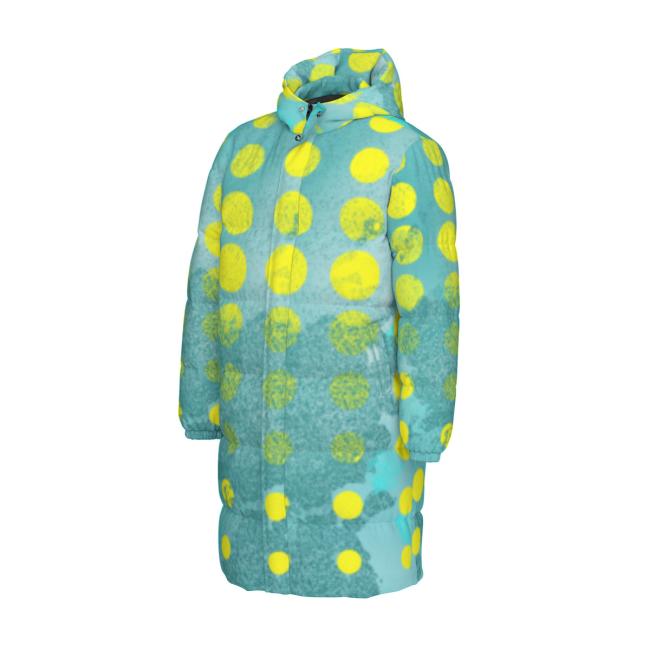 Preview: Warme Wintermantel mit Hundemotiv Eddy – Popart Hundemotiv, 90% Daunen, 10% Federn, bunt, stylisch, Schäferhund, Deutscher Schäferhund, German Shepherd, Mix, SOKA, Listenhund, Größe XS- 4XL - Kopie